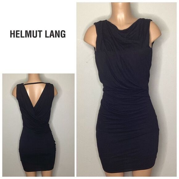 New. HELMUT LANG black drape dress. Petite small. Retails $395. - Picture 1 of 11